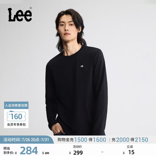 Lee标准版圆领长袖T恤 胸前小的品牌标识织