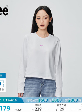 Lee标准版经典圆领箔印Logo设计白色女长袖T恤休闲潮LWT0108753RX