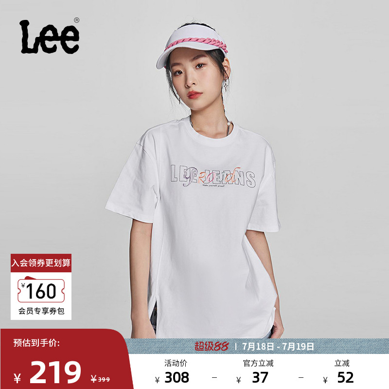 Lee侧开叉设计女短袖T恤