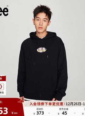 Lee舒适版镭射双面X-crew人物图案黑色男长袖连帽卫衣休闲潮流