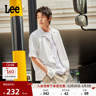 LMT009796207 衬衫 Lee25新宽松版 翻领Logo徽标印花天丝白色男短袖