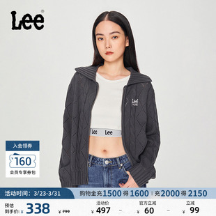 Lee舒适版 双拉链绞花纹深灰色女士针织毛衣休闲潮流LWT008923CUB