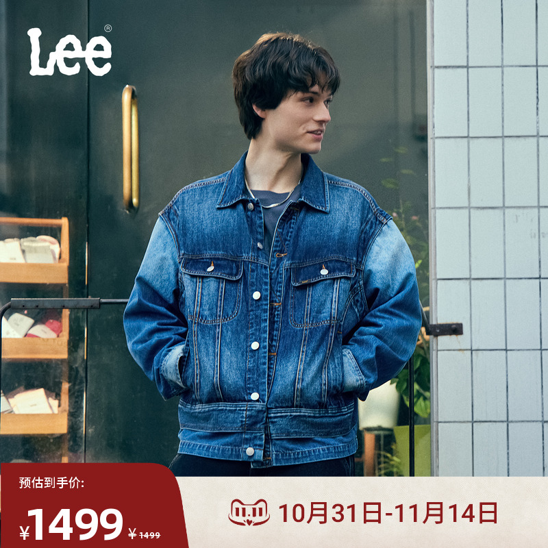 舒适版翻领牛仔夹克外套 采用拼接面料设计