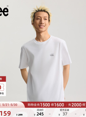 Lee26年春夏新品舒适版圆领钥匙扣设计图案印花白色男短袖T恤休闲