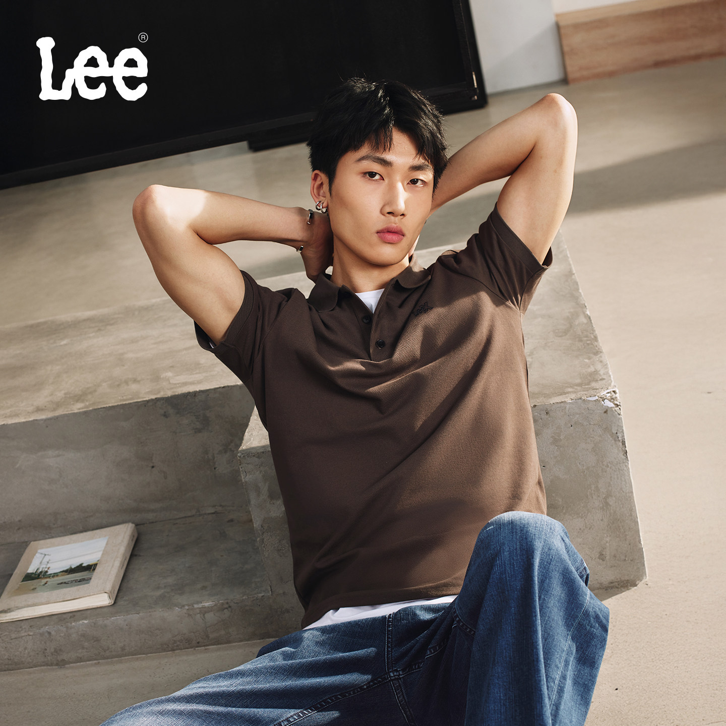 Lee26春夏新品索罗娜复古翻领刺绣Logo设计男防晒短袖pol