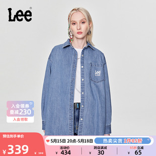 中浅蓝女翻领长袖 牛仔衬衫 舒适版 Lee24春夏新品 休闲LWT0082256BY