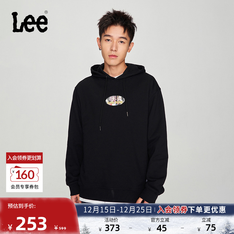Lee人物图案黑色男长袖连帽卫衣