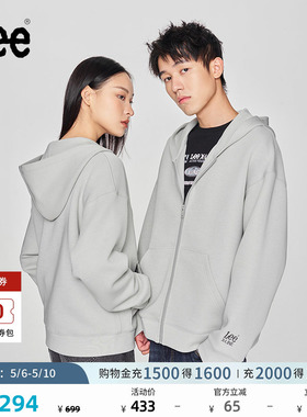 Lee舒适版字母刺绣Logo男女同款宽松连帽空气棉长袖卫衣休闲潮流