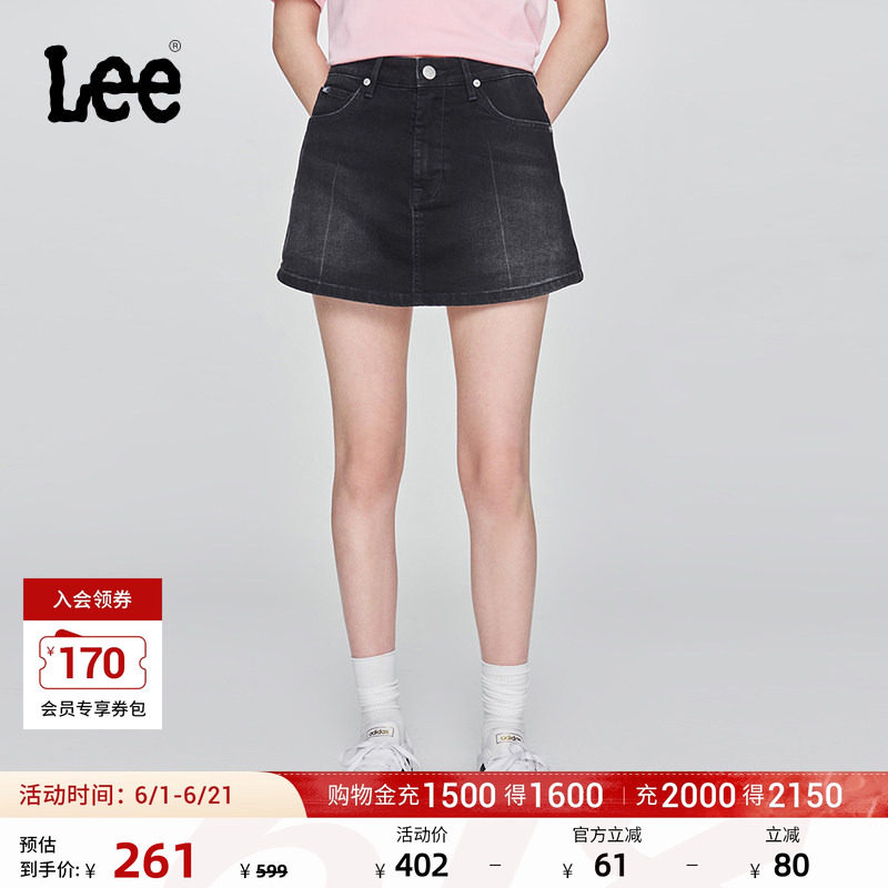 Lee日常经典五袋款设计黑灰色女士牛仔裙裤休闲潮流LWB009914201