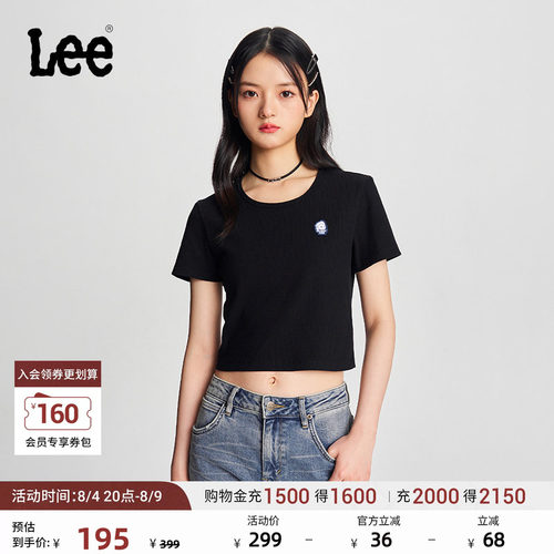 Lee舒适版短身款黑色女短袖T恤