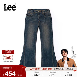 潮流 设计复古深蓝色女牛仔裤 Lee商场同款 427标准高腰喇叭五袋款