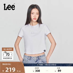 女短袖 Lee25春夏新品 圆领铆钉Logo印花短款 修身 T恤LWT009878K99 版