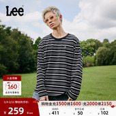 Lee25秋冬新品 T恤 莱卡条纹长袖 舒适版 圆领小Logo徽标黑色男女同款