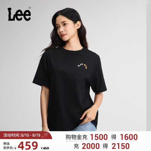 宽松版圆领短袖T恤 胸前植绒印花设计