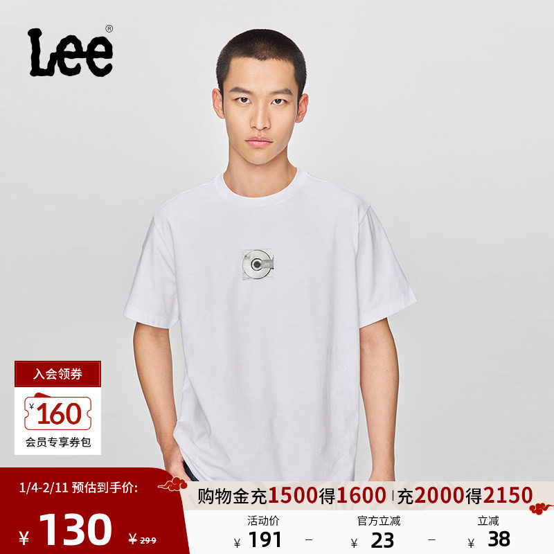 Lee25新品舒适版圆领镭射光盘图案印花男短袖T恤休闲LMT0098444LE