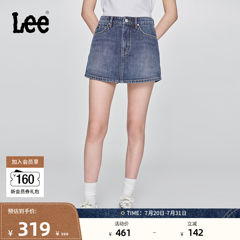 Lee25春夏新品经典五袋款设计中蓝色女牛仔裙裤潮流LWB009