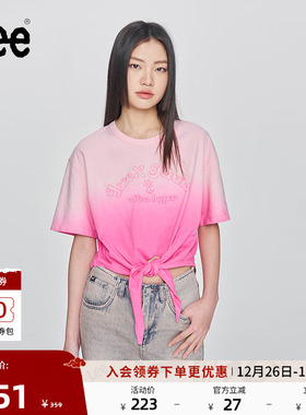 Lee25新品舒适版圆领渐变粉色女短袖T恤显瘦休闲潮LWT0098794LE