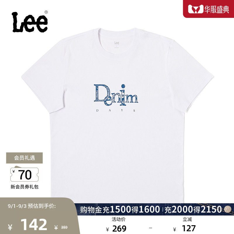 Lee商场同款标准版圆领字母印花设计男轻薄短袖T恤潮LMT010046207图片