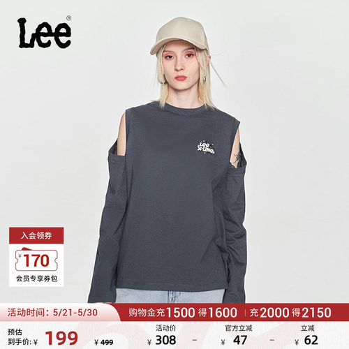 Lee插肩袖灰色女长袖T恤