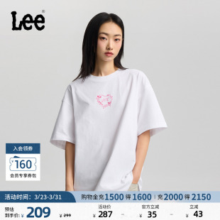 T恤休闲LWT0122944LE 圆领丝带框架图案女短袖 Lee26春夏新品 宽松版