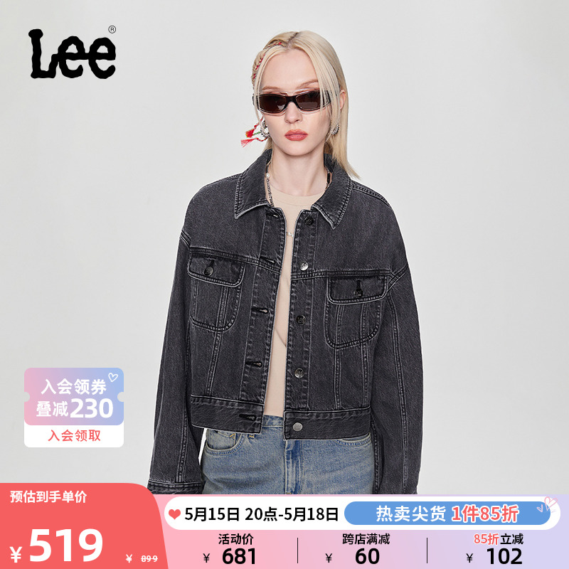 Lee24春夏新品舒适版黑色刺绣女翻领牛仔外套休闲潮LWT008227100