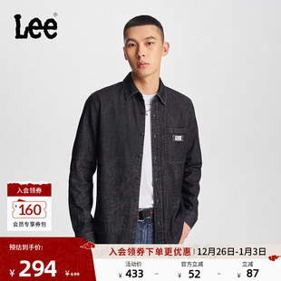 牛仔衬衫 风翻领黑色男长袖 休闲潮LMT009060100 翻领工装 Lee标准版