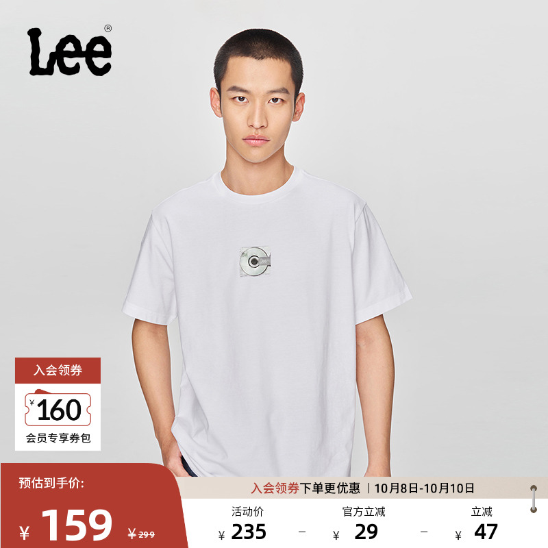 Lee25新品舒适版圆领镭射光盘图案印花男短袖T恤休闲LMT0098444LE