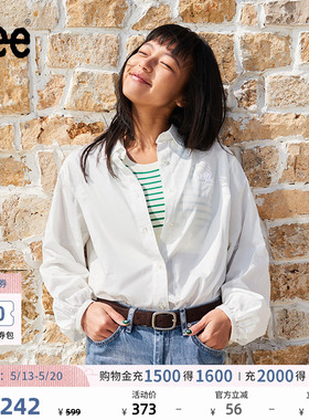 Lee宽松版经典翻领Logo徽标印花天丝白色女长袖衬衫LWT009854207