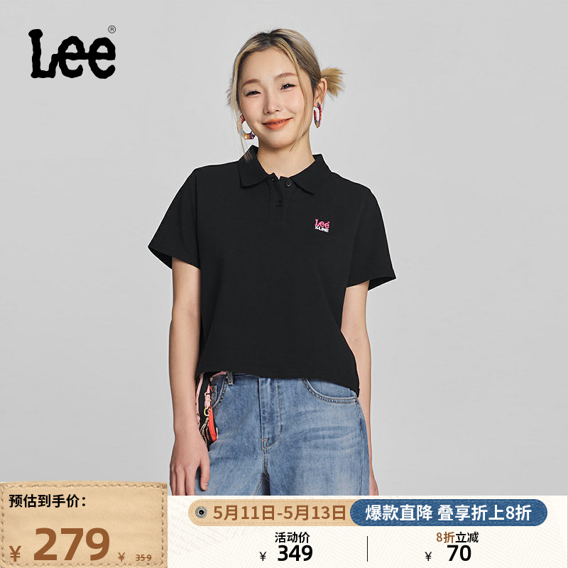 Lee24春夏新品舒适版短款黑色女短袖polo衫休闲LWT0082304CJ-K11 女装/女士精品 POLO衫 原图主图