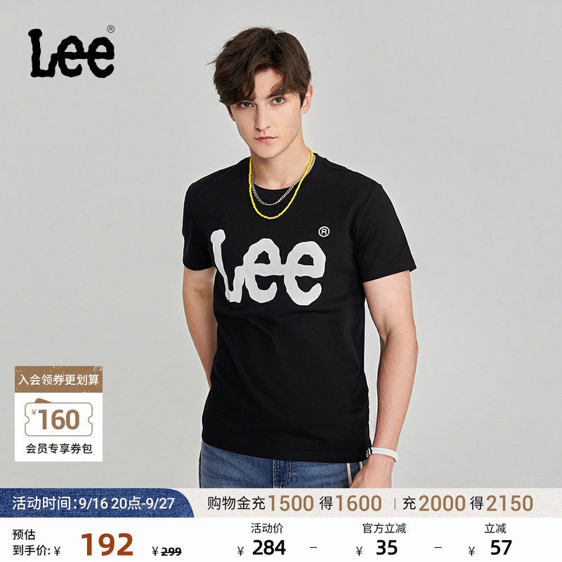 Lee商场同款经典大Logo印花圆领男款短袖T恤休闲潮流LMT0065673RX										