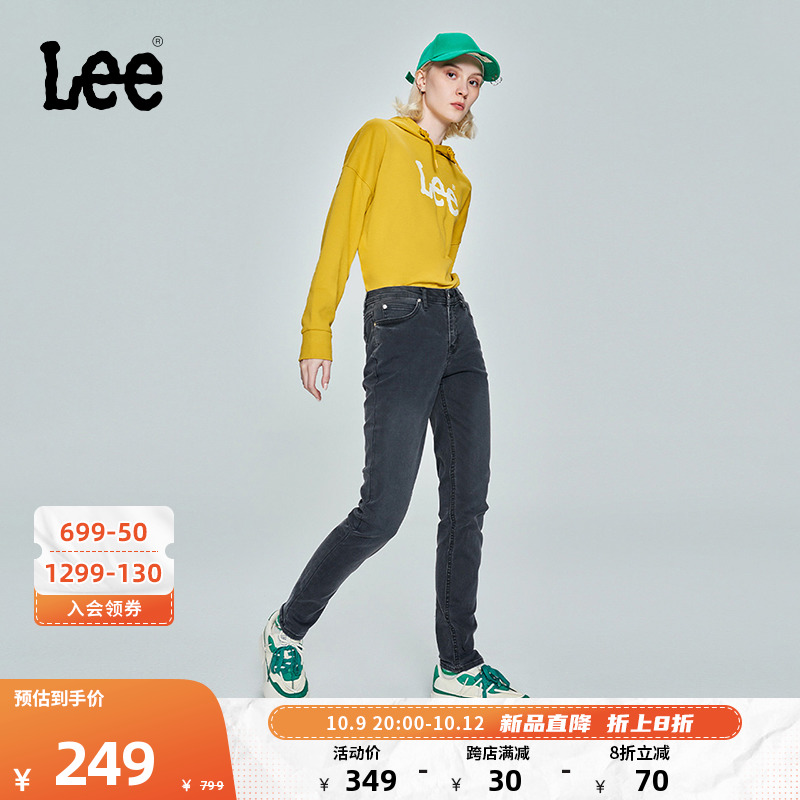 Lee商场同款433修身高腰窄脚版型黑色女牛仔裤潮LWB100433100-181