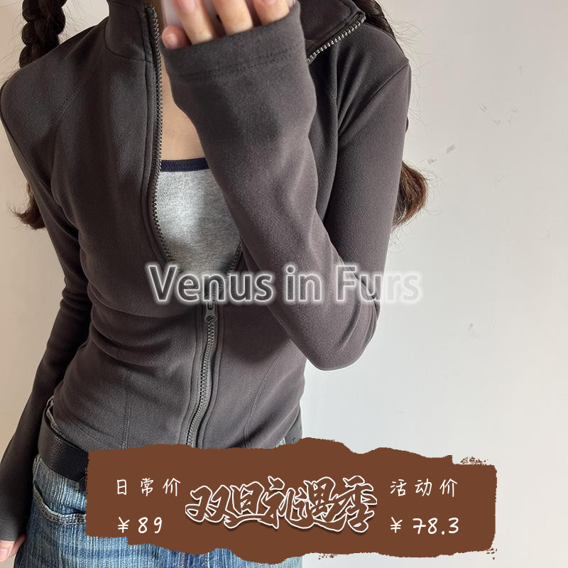 美式复古运动休闲修身显瘦澳绒柔软舒适纯色拉链立领长袖外套上衣