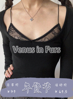 欧美复古性感蕾丝拼接假两件弹力修身轻薄柔软纯色长袖T恤打底衫