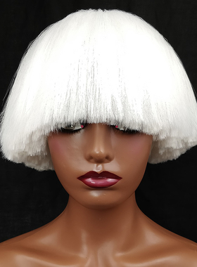 lady gaga扫把头假发 夜店舞台爆炸头蓬松cos假发 荧光色白色短发