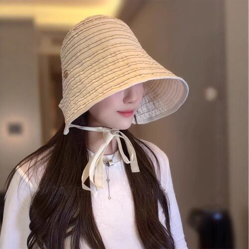 2026新款条纹防晒帽子女春夏款大头围渔夫帽轻薄透气遮阳帽显脸小