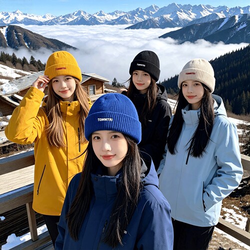 克莱因蓝针织帽子女秋冬户外登山防风滑雪毛线包头帽川西旅游冷帽