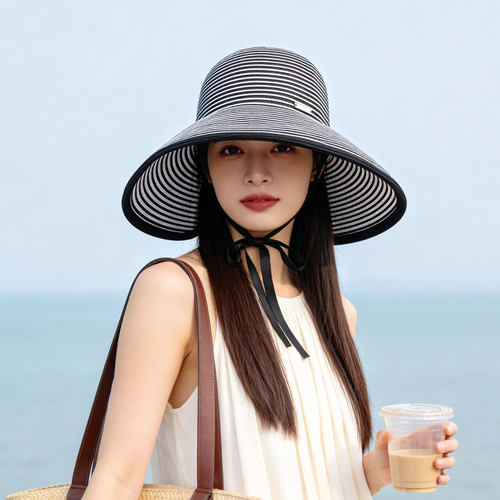 大帽檐遮阳草帽女士夏季2026新款防晒帽子细带海边度假沙滩太阳帽