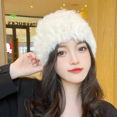 针织帽真兔毛韩版女冬天保暖帽子