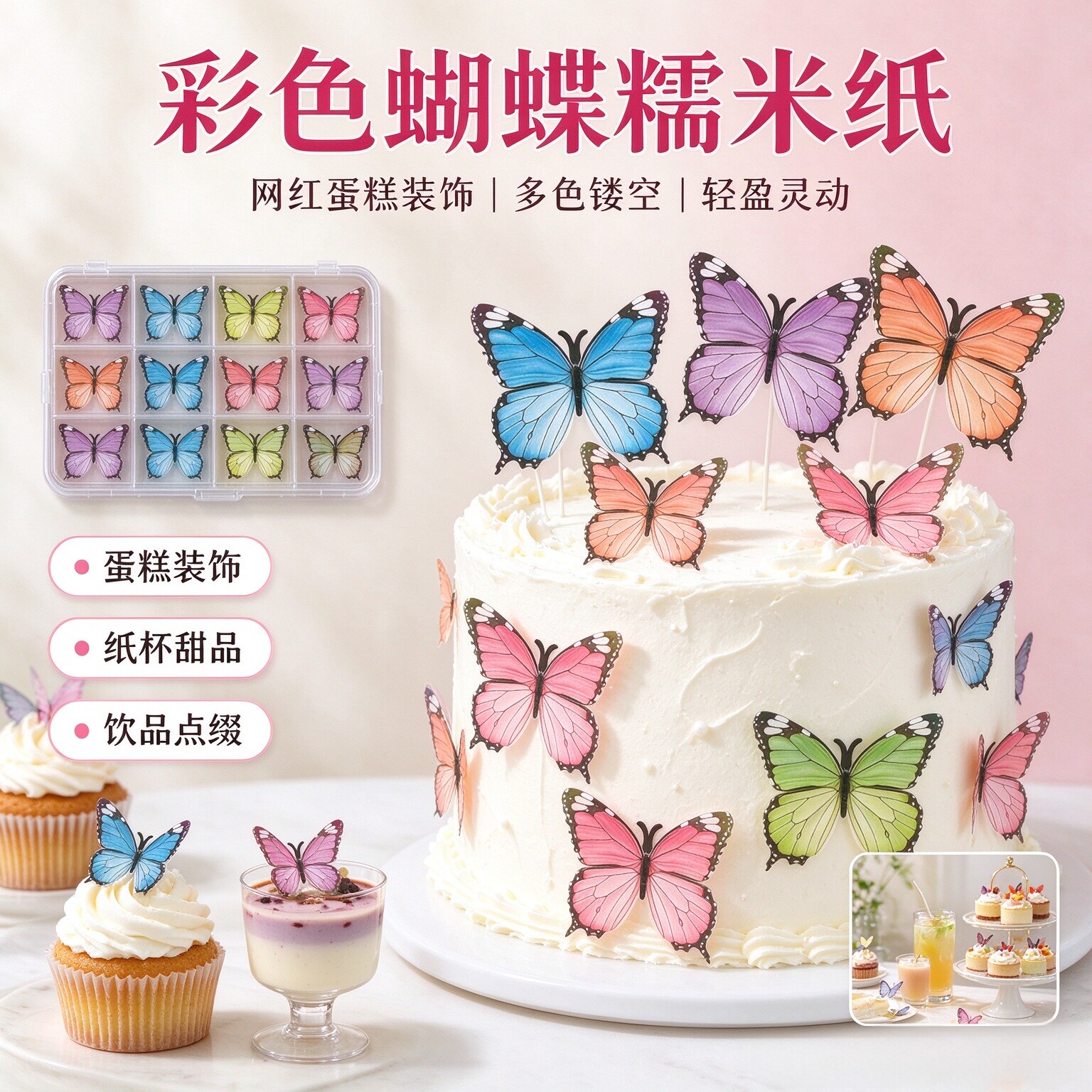 蝴蝶糯米纸甜品百搭装饰