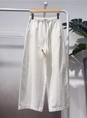 MM麦麦2026春新款抽绳松紧腰白色直筒阔腿休闲裤女长裤4H3151391