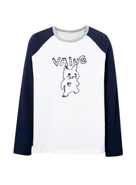 MM麦麦春款卡通印花长袖T恤女藏青撞色插肩袖纯棉上衣4H2201141