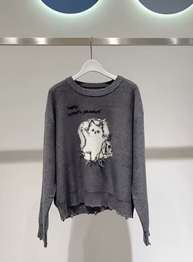 MM麦麦2025秋冬新款灰色减龄卡通圆领针织衫毛衣女上衣4GA233241Q