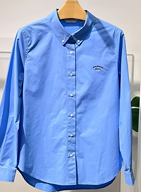 MM麦麦家2025秋冬新款休闲蓝色长袖纯棉正肩衬衫女上衣4GA122601