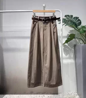 配腰带MM麦麦26春季新款通勤高腰阔腿裤女咖啡色休闲裤4H4151851