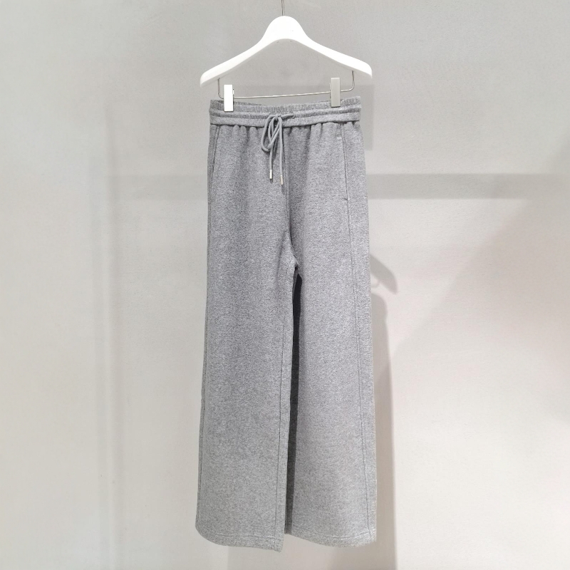 直筒针织加绒灰色休闲裤女长裤