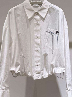 MM麦麦26春季新款白色翻领长袖衬衫女刺绣抽绳百搭上衣4H2220281