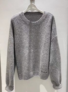 MM麦麦家2025秋冬新款浅灰色圆领套头针织衫毛衣女上衣4GA233201