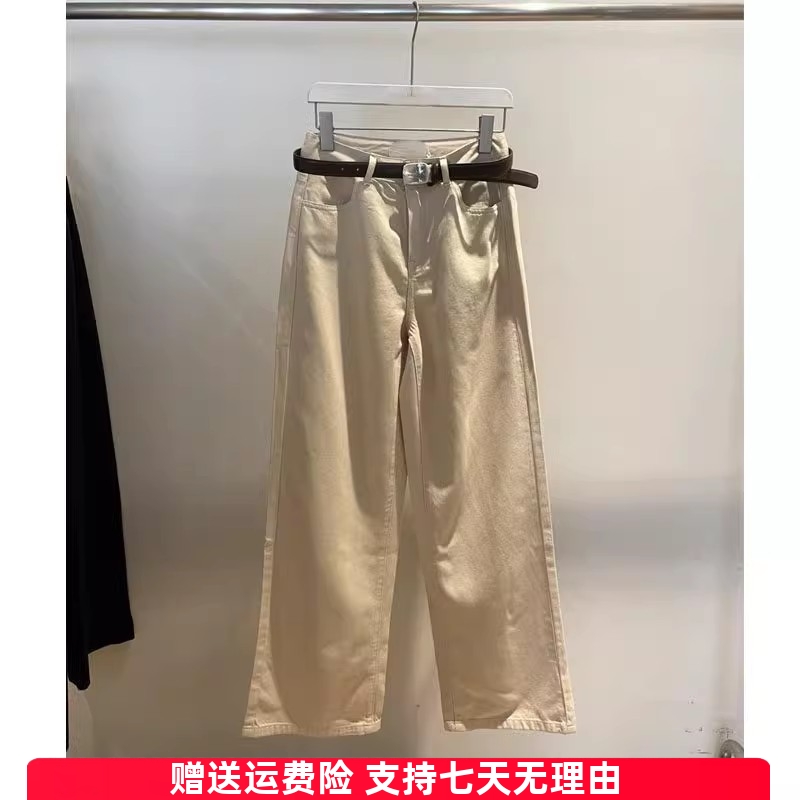 麦檬胧同款2025春款直筒宽松显瘦阔腿工裤卡其色牛仔裤5G2250551