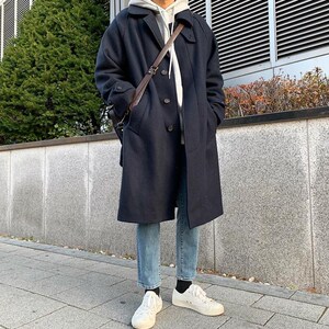 新款毛呢大衣男中长款韩版宽松羊绒风衣冬季加厚插肩大码呢子外套