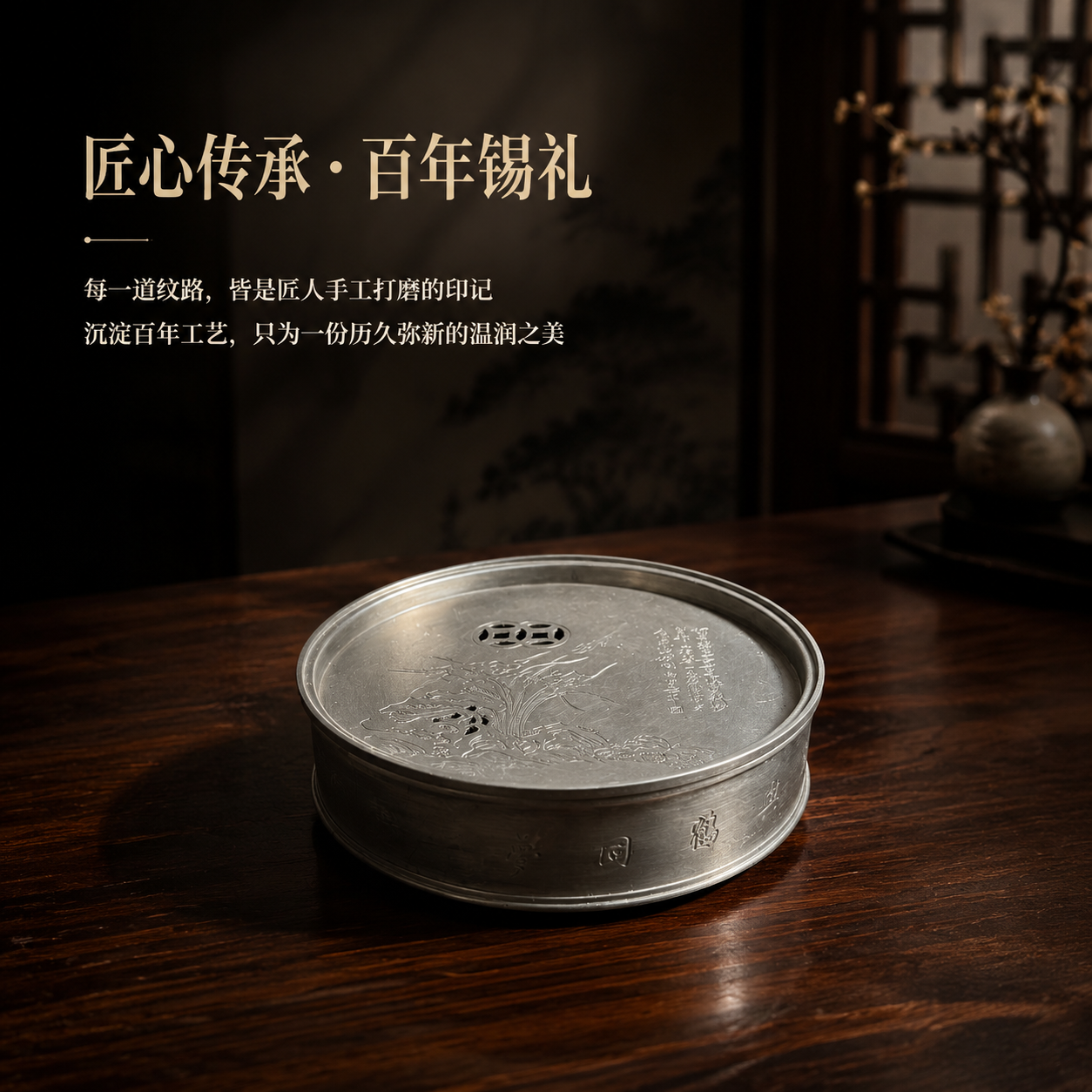锡茶盘兰花手工储水纯锡功夫茶盘小品简约